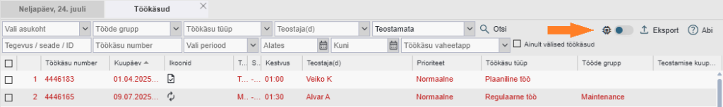 filtrite mälupesade nuppude aktiveerimine