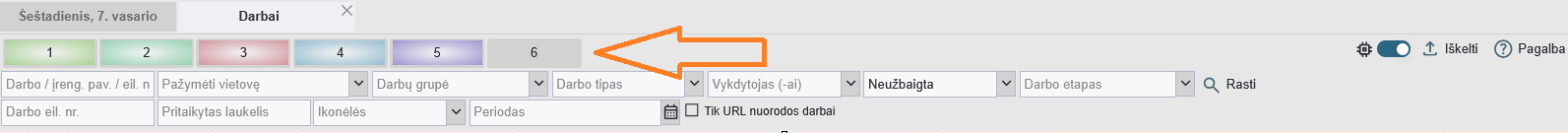 filtrų atminties vietų mygtukai