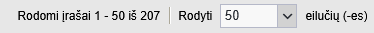 puslapyje rodomų eilučių skaičius lentelės vaizde